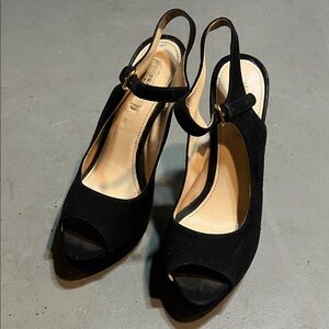 Prada Black Suede Peep-Toe Slingback Heels